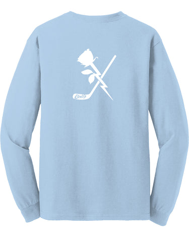 PDXFH BOLTS LS ROSE HOCKEY WHITE LOGO TEE