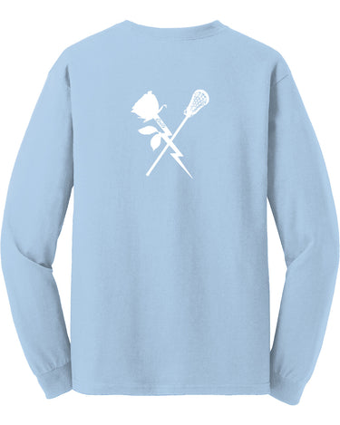 PDXFH BOLTS LS ROSE LACROSSE WHITE LOGO TEE